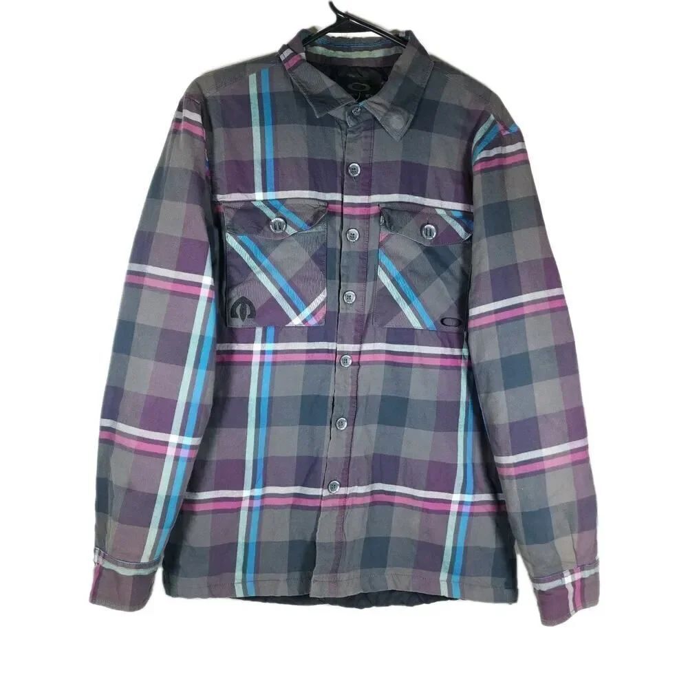 Oakley Men's Medium Plaid Cotton Multicolor Lined Button Down Shirt Jacket